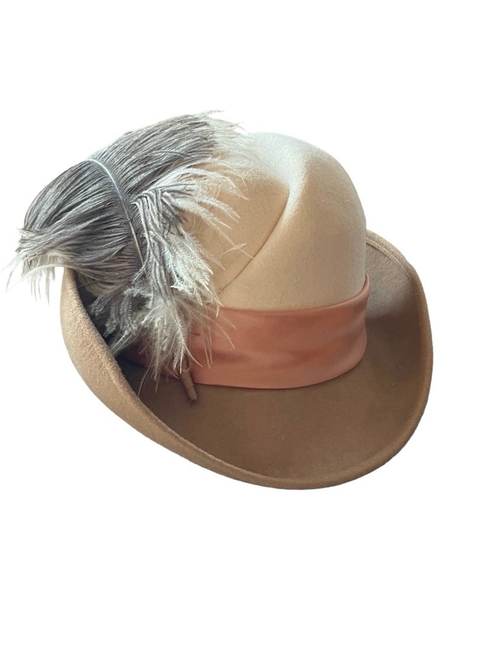 Vintage Mr. Charles Doeskin Felt Fedora with Plume Feather Mid-Century